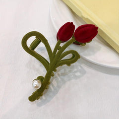 Plush Rose Shaped Hair Claw for Women Girls