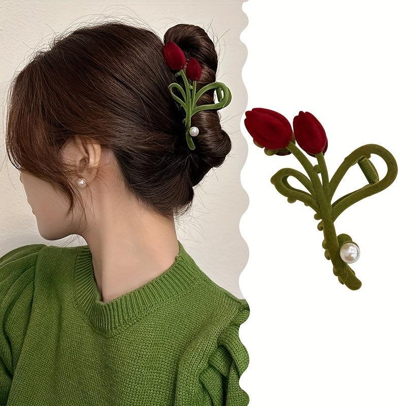 Plush Rose Shaped Hair Claw for Women Girls