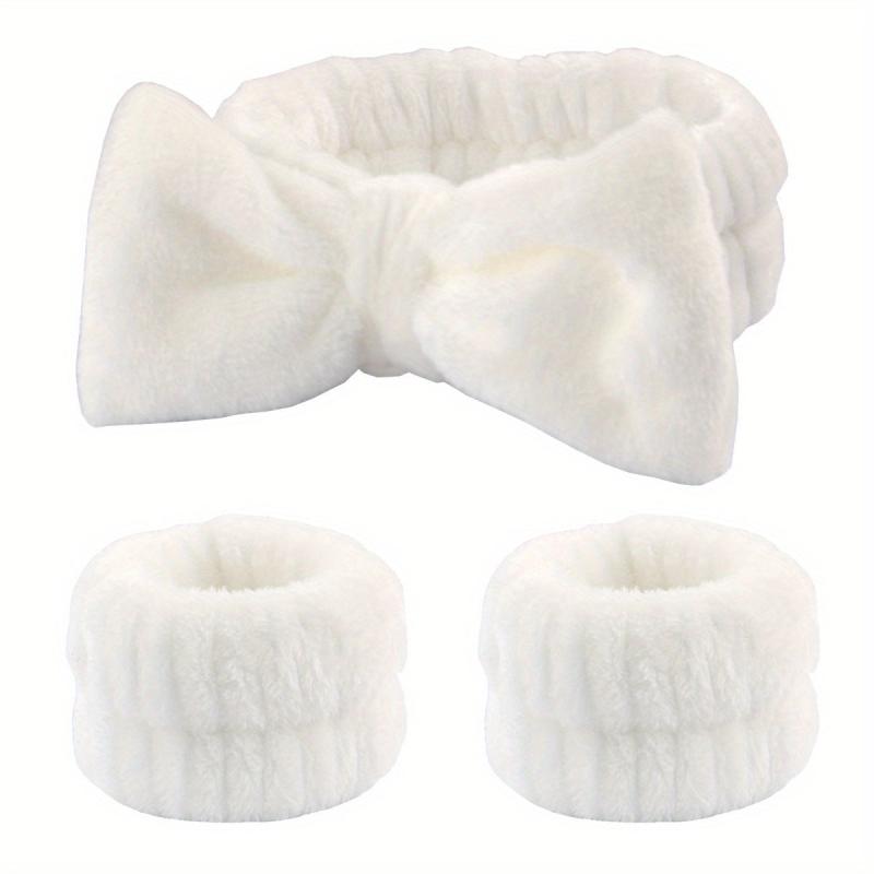 3pcs Bowknot Headband Wristband Set for Spa Makeup Skincare