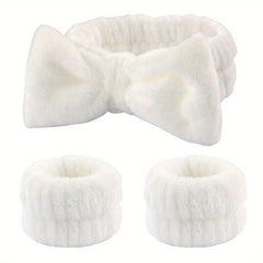 3pcs Bowknot Headband Wristband Set for Spa Makeup Skincare