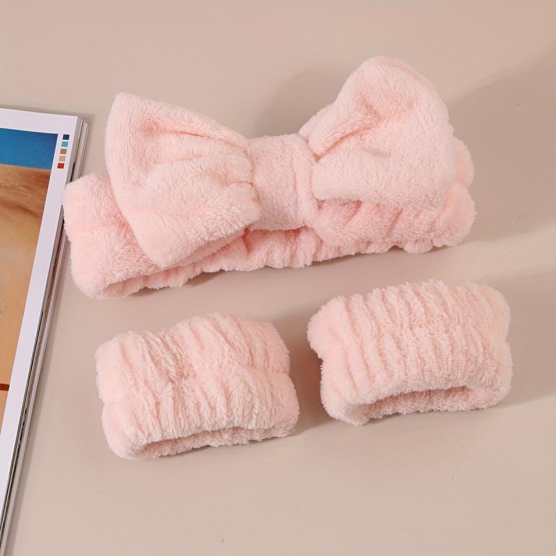 3pcs Bowknot Headband Wristband Set for Spa Makeup Skincare