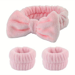 3pcs Bowknot Headband Wristband Set for Spa Makeup Skincare