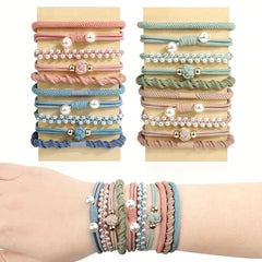 20pcs Pearl Boho Hair Ties, Elastic Ponytail Holder Hair Rope Accesso