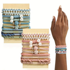 20pcs Pearl Boho Hair Ties, Elastic Ponytail Holder Hair Rope Accesso