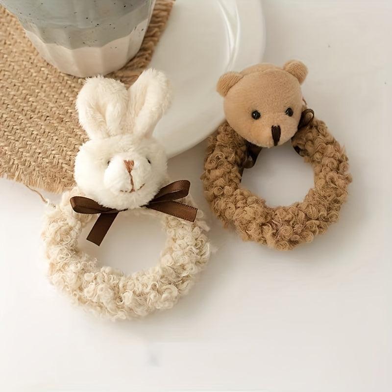 Rabbit Bear Plush Hair Scrunchies for Women Girls Hair Tie