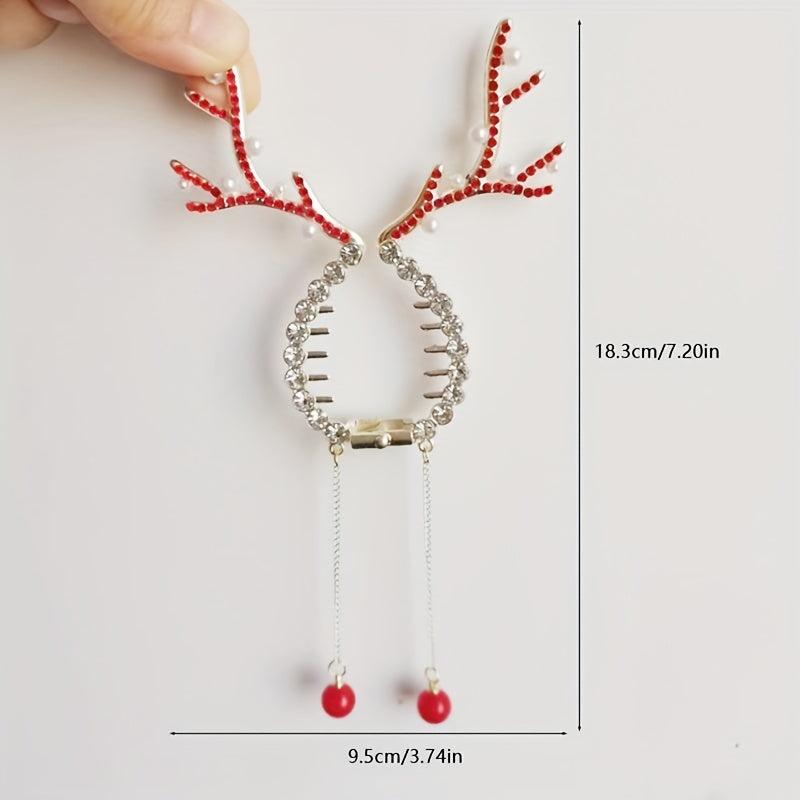 Christmas Reindeer Hair Claw Clip Tassel Non Slip