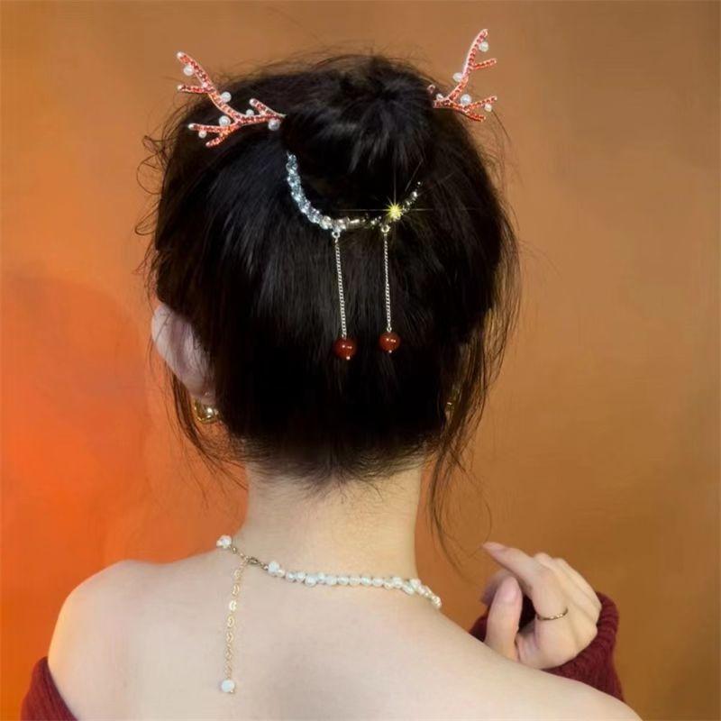 Christmas Reindeer Hair Claw Clip Tassel Non Slip