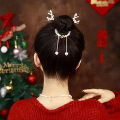 Christmas Reindeer Hair Claw Clip Tassel Non Slip
