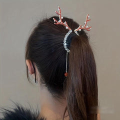 Christmas Reindeer Hair Claw Clip Tassel Non Slip