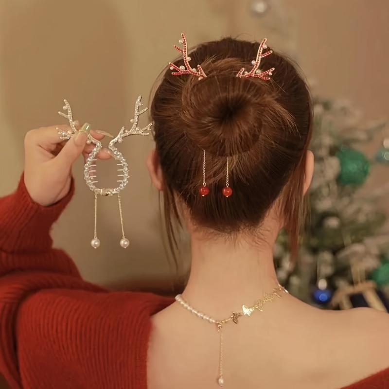 Christmas Reindeer Hair Claw Clip Tassel Non Slip