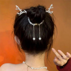 Christmas Reindeer Hair Claw Clip Tassel Non Slip