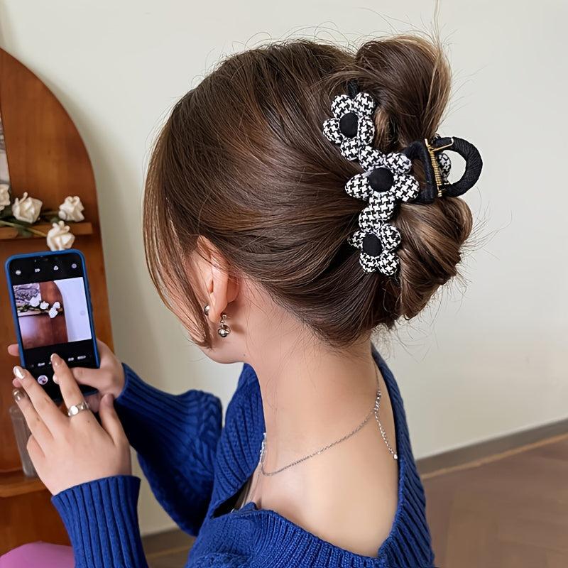 Plaid Flower Hair Clip Claw Thick Hair Accessory Gift Minimalist