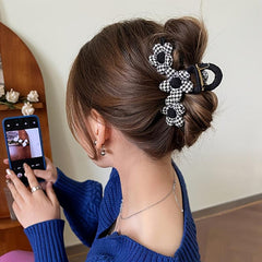 Plaid Flower Hair Clip Claw Thick Hair Accessory Gift Minimalist