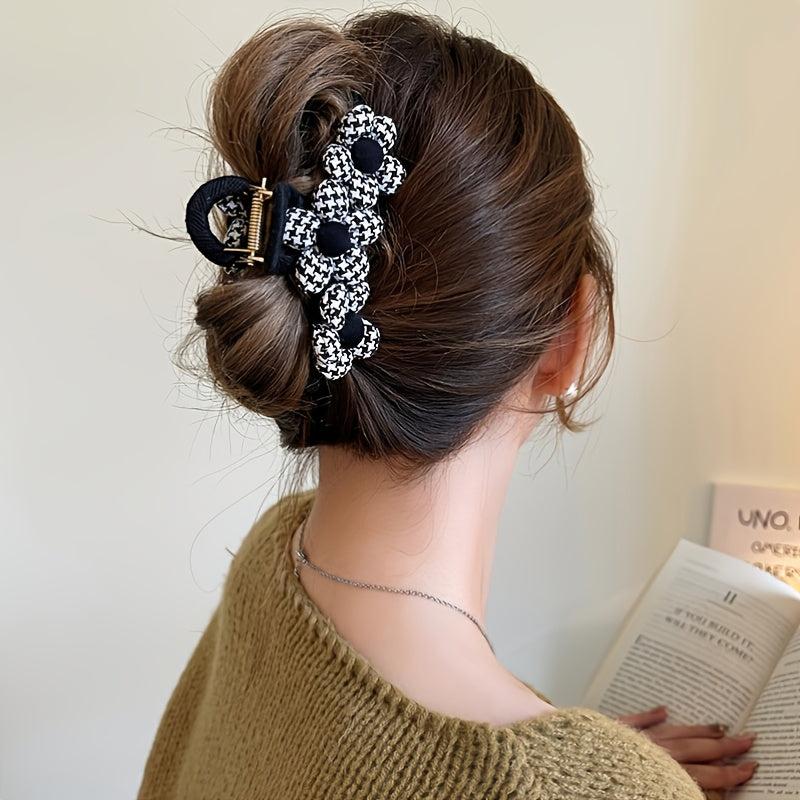 Plaid Flower Hair Clip Claw Thick Hair Accessory Gift Minimalist