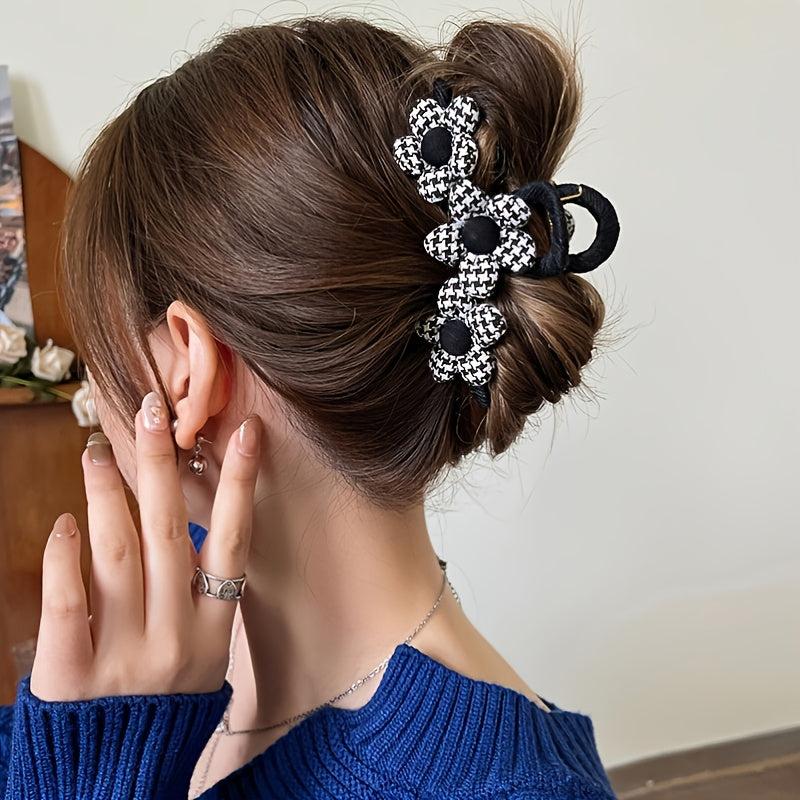 Plaid Flower Hair Clip Claw Thick Hair Accessory Gift Minimalist
