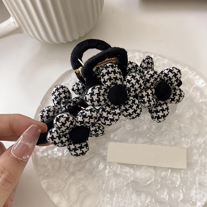 Plaid Flower Hair Clip Claw Thick Hair Accessory Gift Minimalist