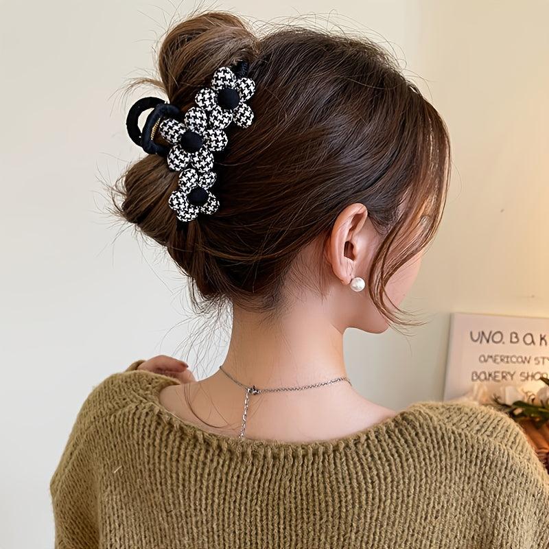Plaid Flower Hair Clip Claw Thick Hair Accessory Gift Minimalist