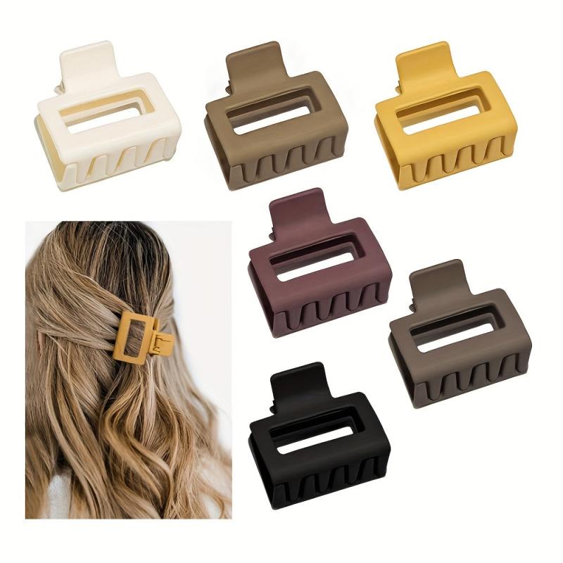 6pcs Small Hair Claw Hollow Rectangle Shape Non-slip Ponytail Holder