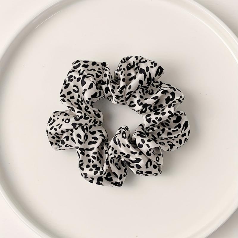 8pcs Houndstooth & Leopard Print Scrunchies Hair Ties