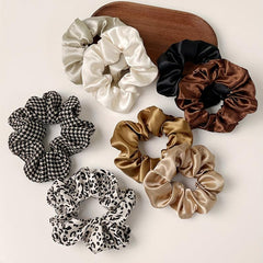 8pcs Houndstooth & Leopard Print Scrunchies Hair Ties
