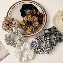 8pcs Houndstooth & Leopard Print Scrunchies Hair Ties