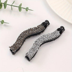2pcs Rhinestone Faux Pearls Banana Hair Clips