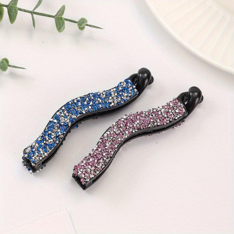 2pcs Rhinestone Faux Pearls Banana Hair Clips