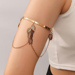 Leaf Shape Arms Band Chain Pendant Metal Band Vintage