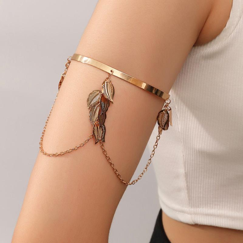 Leaf Shape Arms Band Chain Pendant Metal Band Vintage