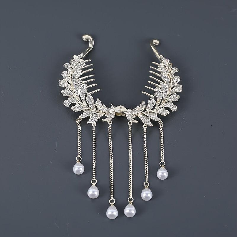 Rhinestone Banana Clip with Faux Pearl Pendant