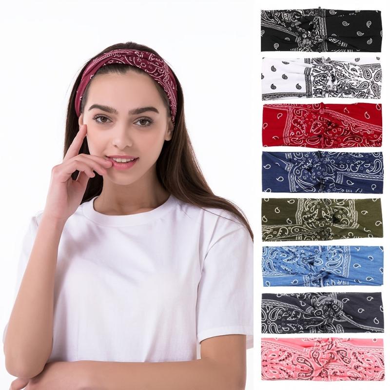 Boho Paisley Knot Wide Headband Stretch Hair Wrap Yoga Running Workout Hairband