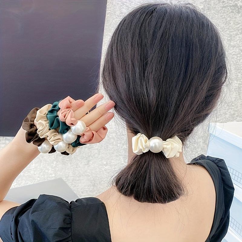 Elastic Faux Pearl Hair Tie Scrunchie for Women