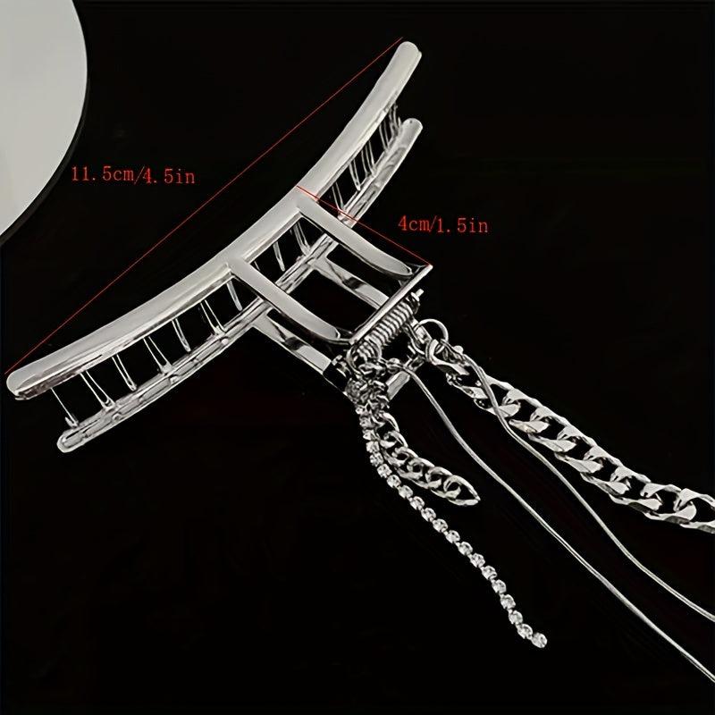 Long Tassel Chain Hair Claw Clip Silvery Non Slip Strong Hold Grip Hair Jaw Clip