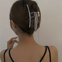 Long Tassel Chain Hair Claw Clip Silvery Non Slip Strong Hold Grip Hair Jaw Clip