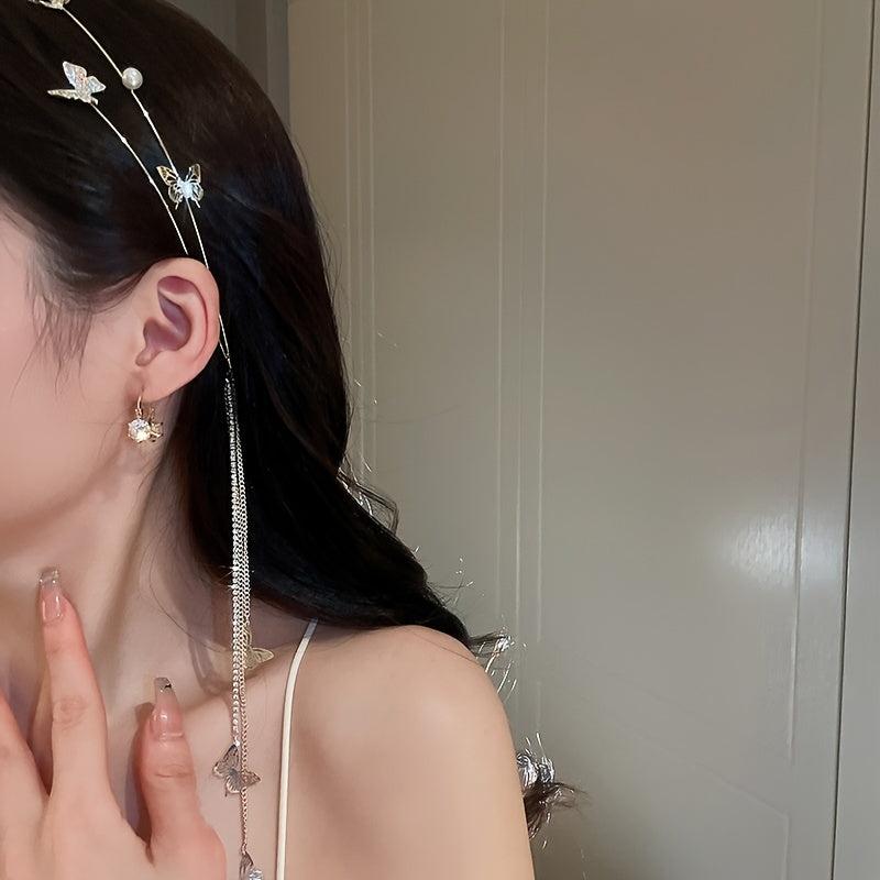 Rhinestone Butterfly Tassel Headband Thin Fairy Hair Accessories