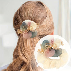 Flower Crystal Beaded Hair Tie Headdress Hair Rope Female Bun Head Scrunchie
