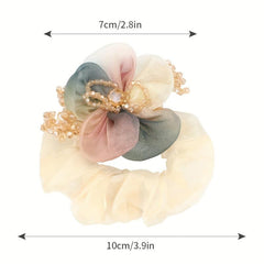 Flower Crystal Beaded Hair Tie Headdress Hair Rope Female Bun Head Scrunchie