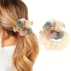 Flower Crystal Beaded Hair Tie Headdress Hair Rope Female Bun Head Scrunchie