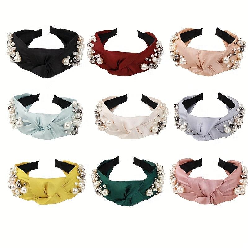 Faux Pearl Headband Knotted Cross Hair Hoop Hair Accessories For Women Girls