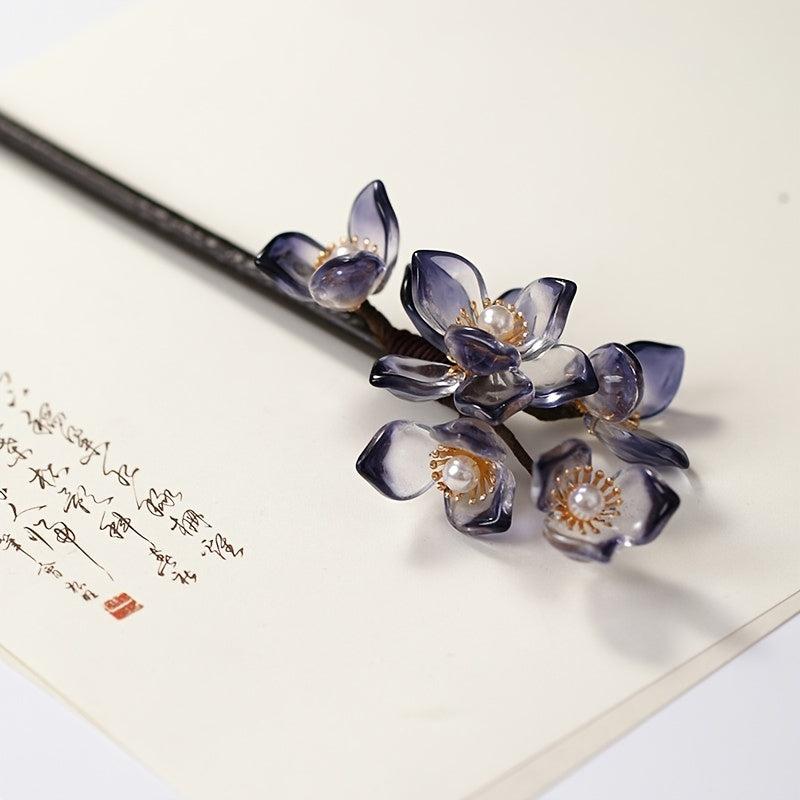 Wooden Hairpin Plate Hairpin Ink Gradient Flower Hairpin Hair Accessories