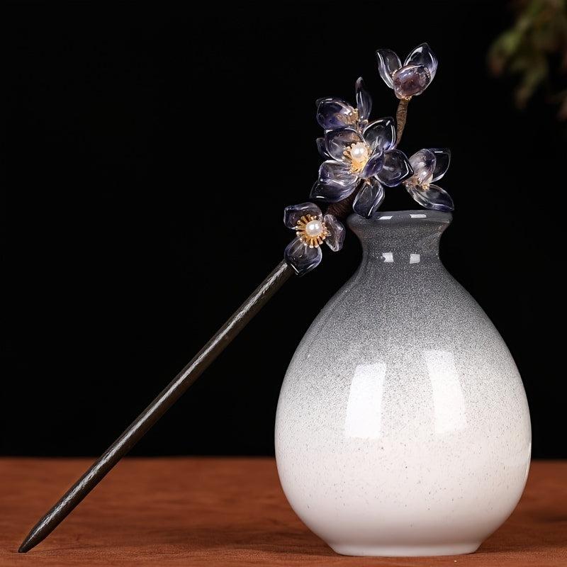 Wooden Hairpin Plate Hairpin Ink Gradient Flower Hairpin Hair Accessories