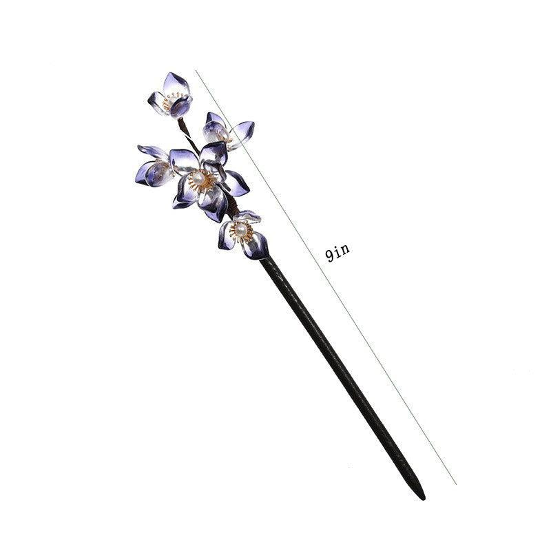 Wooden Hairpin Plate Hairpin Ink Gradient Flower Hairpin Hair Accessories