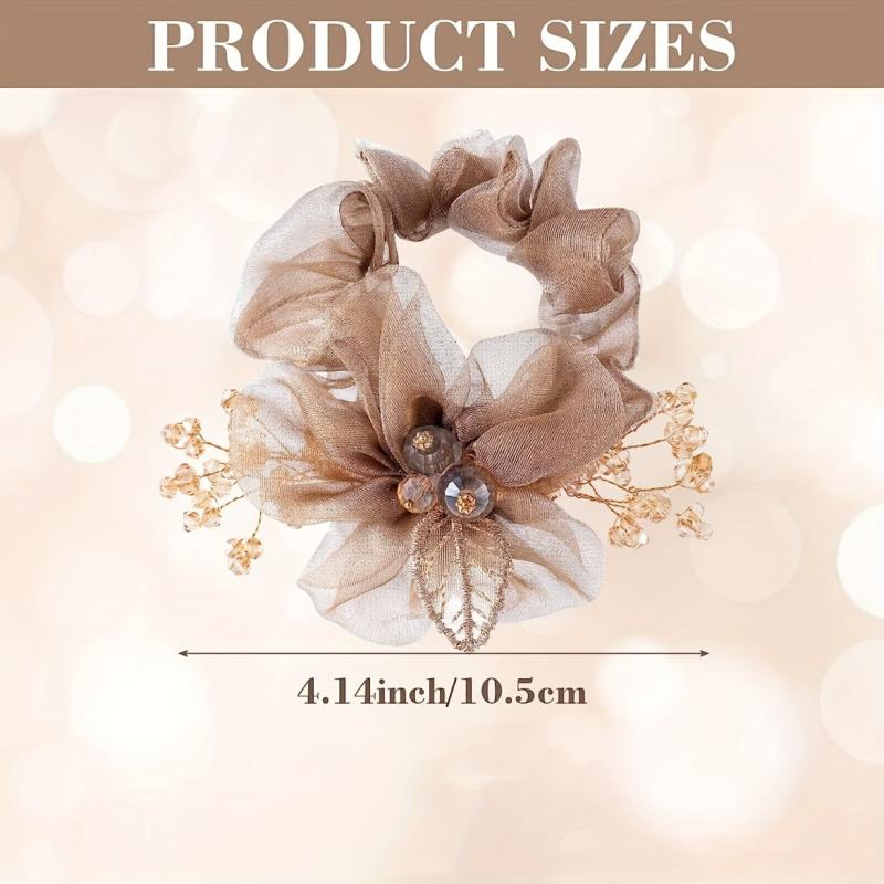 Organza Flower Scrunchies Hair Tie Glitter Hair Accessories For Women Girls