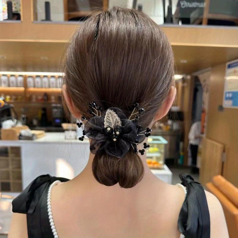 Organza Flower Scrunchies Hair Tie Glitter Hair Accessories For Women Girls