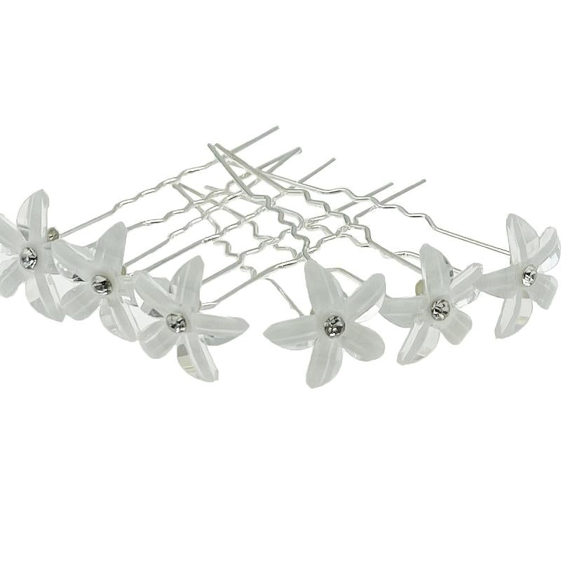 6pcs Crystal Rhinestone Flower Hair Pin Silvery Metal Female