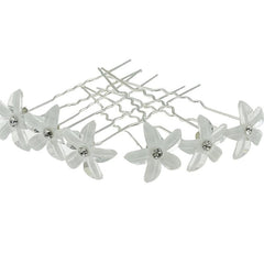 6pcs Crystal Rhinestone Flower Hair Pin Silvery Metal Female