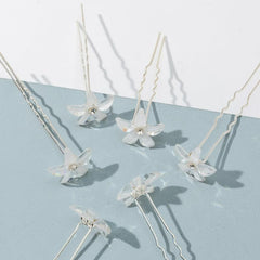 6pcs Crystal Rhinestone Flower Hair Pin Silvery Metal Female