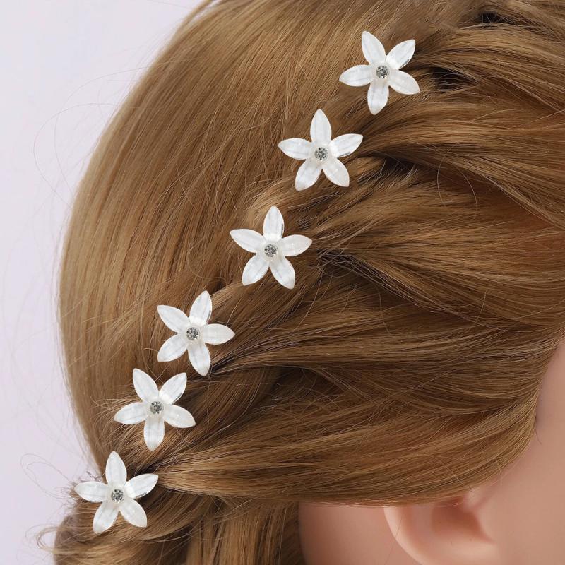 6pcs Crystal Rhinestone Flower Hair Pin Silvery Metal Female