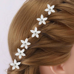 6pcs Crystal Rhinestone Flower Hair Pin Silvery Metal Female