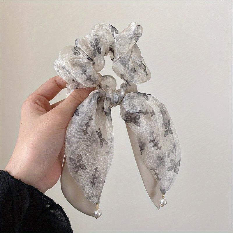 Vintage Bow Mesh Hair Tie Scrunchie Ponytail Holder Elastic Headwear